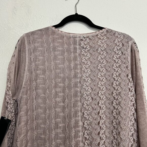 Ali Miles Embroidered Lace Overlay Lined Tunic Blouse Asymmetrical Size L Purple - Picture 11 of 12